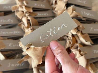 Custom Ribbon Wedding Place Cards | Mocha Card with Your Choice of Ribbon