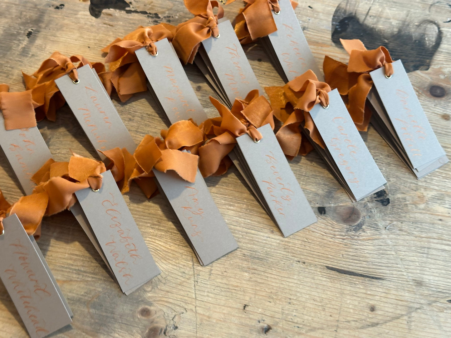Custom Ribbon Wedding Place Cards | Mocha Card with Your Choice of Ribbon