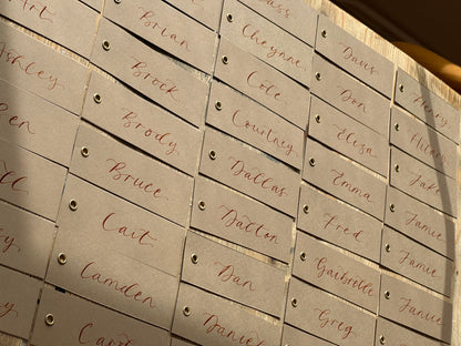 Mocha Calligraphy Place Cards with Eyelet | DIY Add Your Own Ribbon Place Card