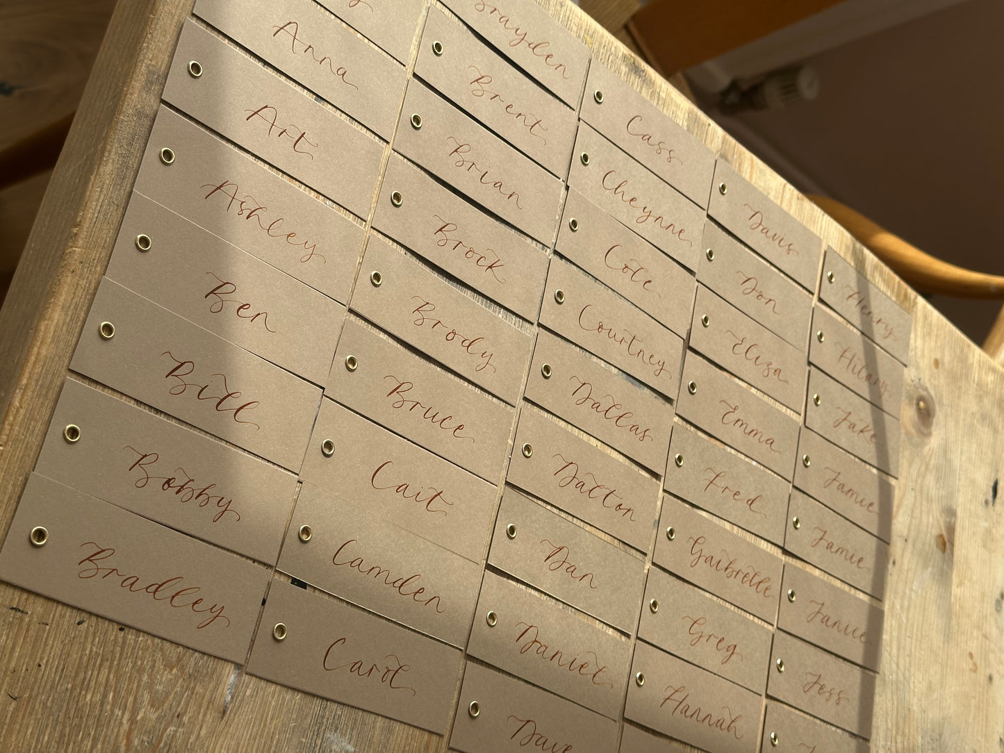 Mocha Calligraphy Place Cards with Eyelet | DIY Add Your Own Ribbon Place Card
