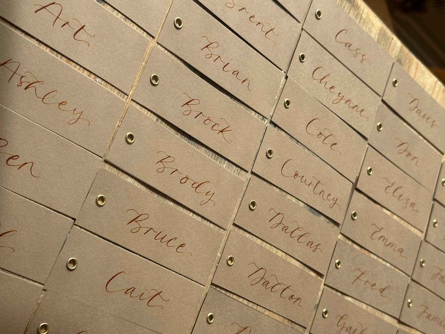 Mocha Calligraphy Place Cards with Eyelet | DIY Add Your Own Ribbon Place Card