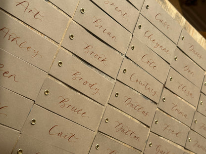 Mocha Calligraphy Place Cards with Eyelet | DIY Add Your Own Ribbon Place Card