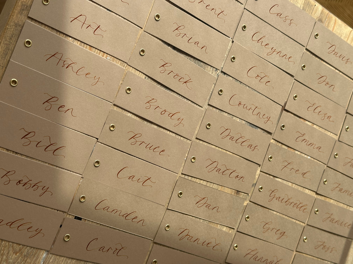 Mocha Calligraphy Place Cards with Eyelet | DIY Add Your Own Ribbon Place Card