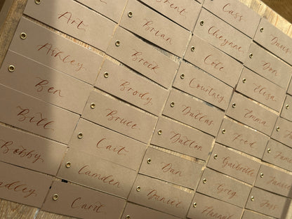 Mocha Calligraphy Place Cards with Eyelet | DIY Add Your Own Ribbon Place Card