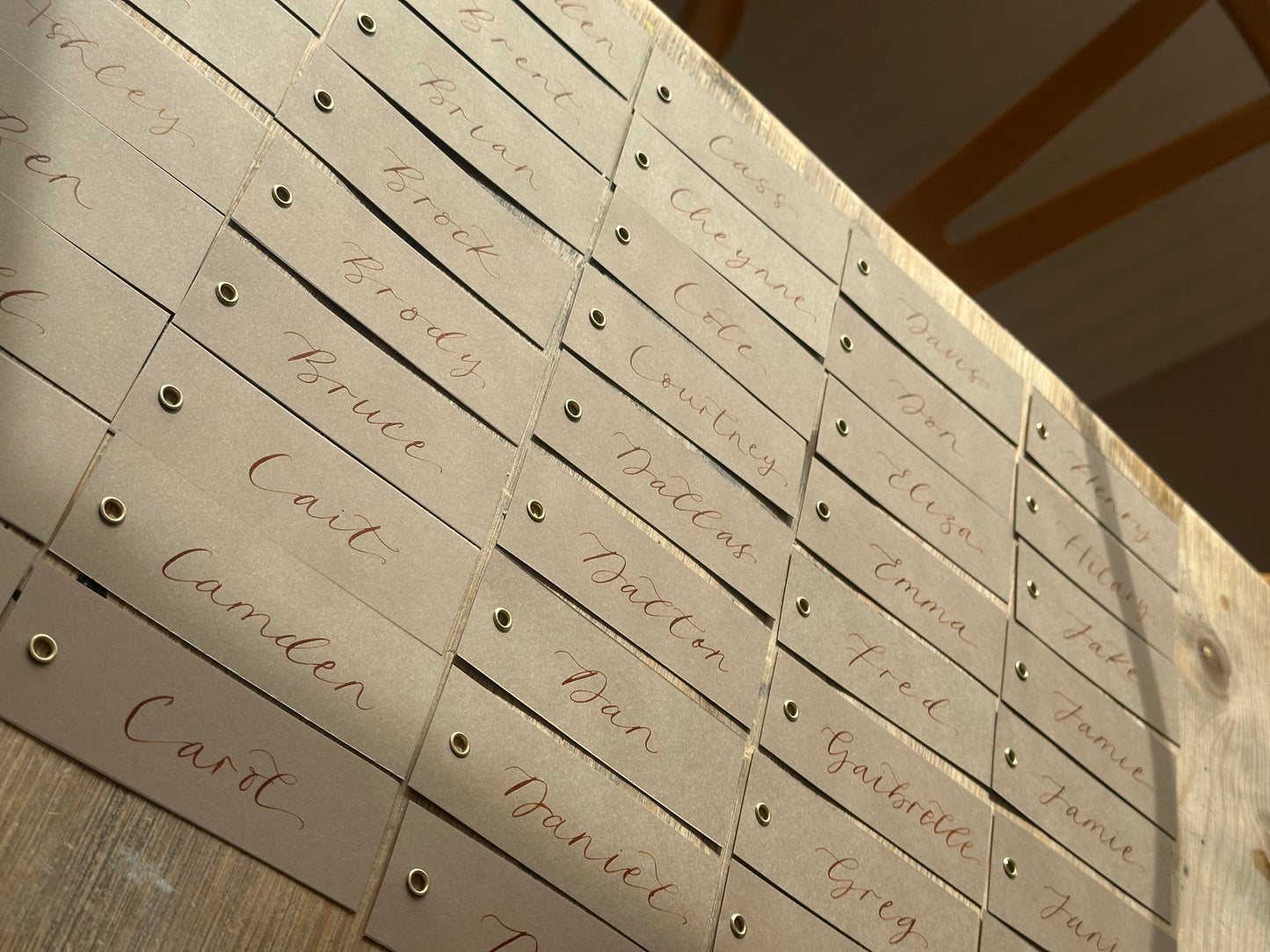 Mocha Calligraphy Place Cards with Eyelet | DIY Add Your Own Ribbon Place Card