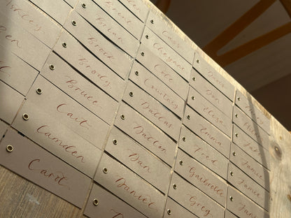 Mocha Calligraphy Place Cards with Eyelet | DIY Add Your Own Ribbon Place Card