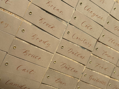 Mocha Calligraphy Place Cards with Eyelet | DIY Add Your Own Ribbon Place Card