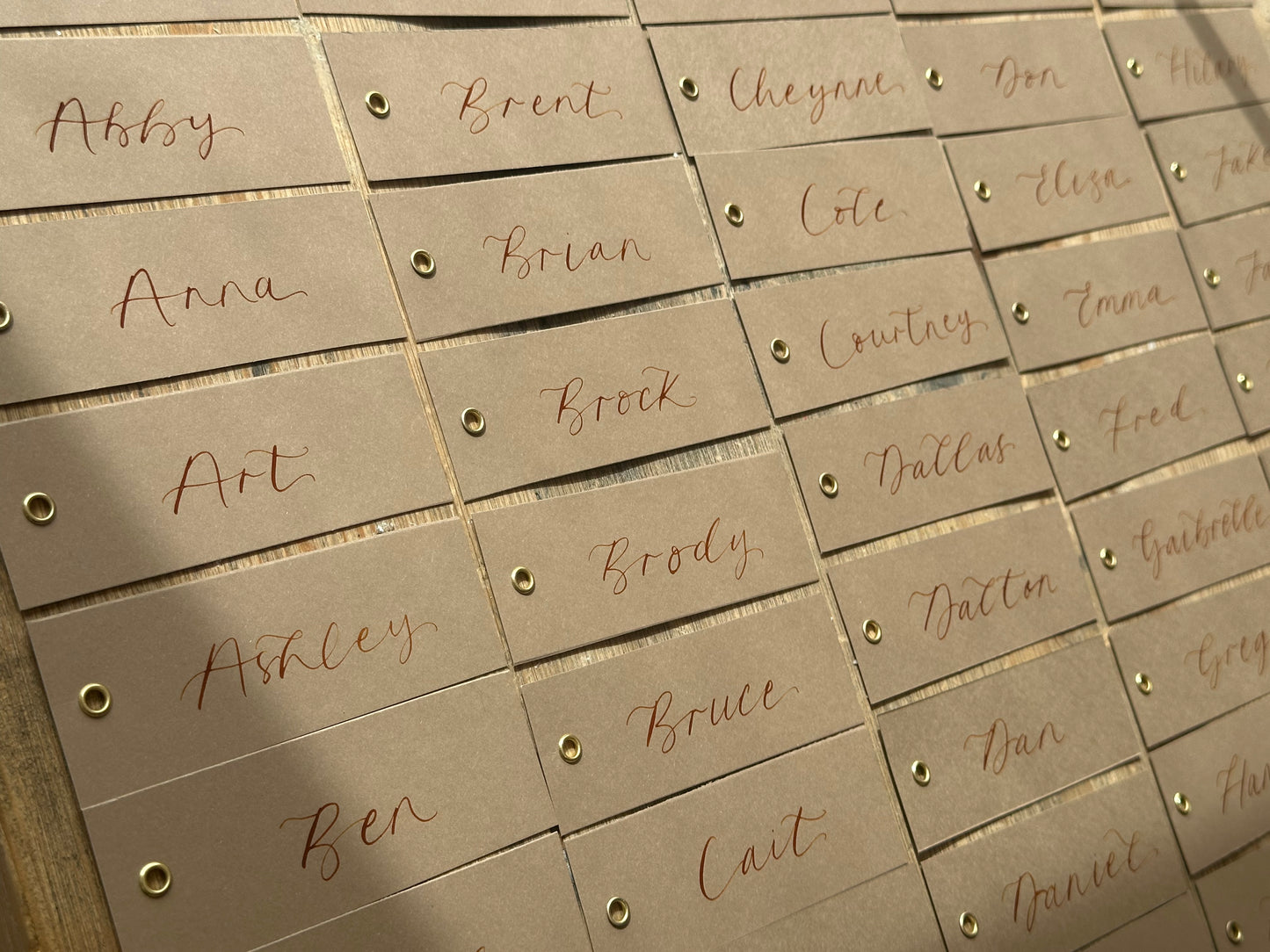 Mocha Calligraphy Place Cards with Eyelet | DIY Add Your Own Ribbon Place Card