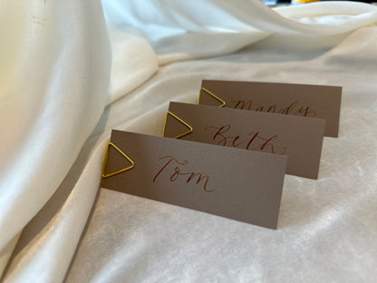 MOCHA BROWN Calligraphy Place Name Card | Calligraphy Wedding Place Name Card | Flat Place Card