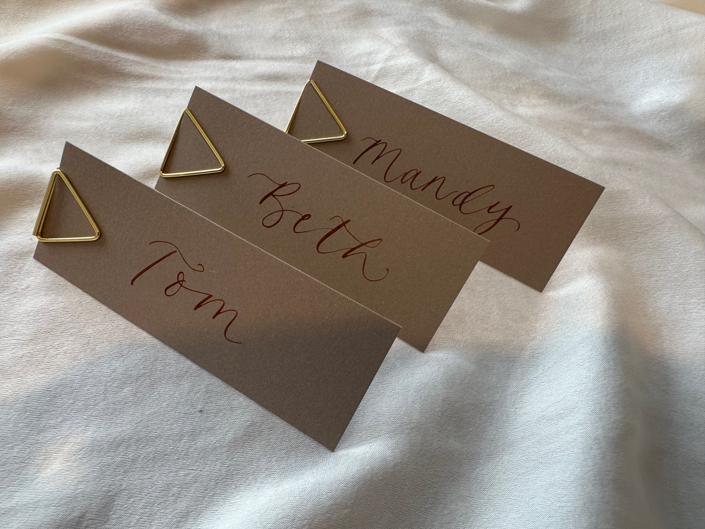 MOCHA BROWN Calligraphy Place Name Card | Calligraphy Wedding Place Name Card | Flat Place Card