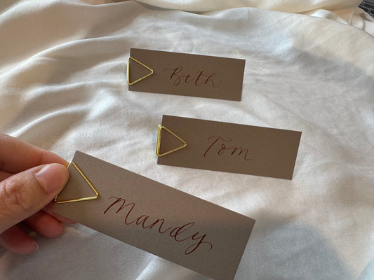 MOCHA BROWN Calligraphy Place Name Card | Calligraphy Wedding Place Name Card | Flat Place Card