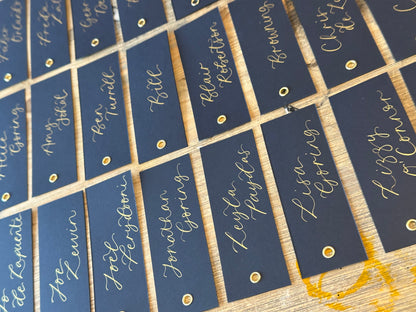 Navy Calligraphy Place Cards with Eyelet | DIY Add Your Own Ribbon Place Card