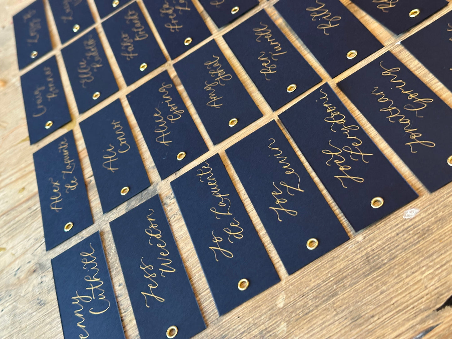 Navy Calligraphy Place Cards with Eyelet | DIY Add Your Own Ribbon Place Card