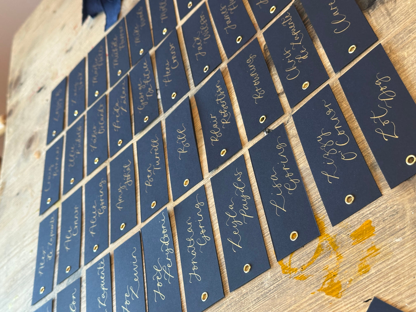 Navy Calligraphy Place Cards with Eyelet | DIY Add Your Own Ribbon Place Card
