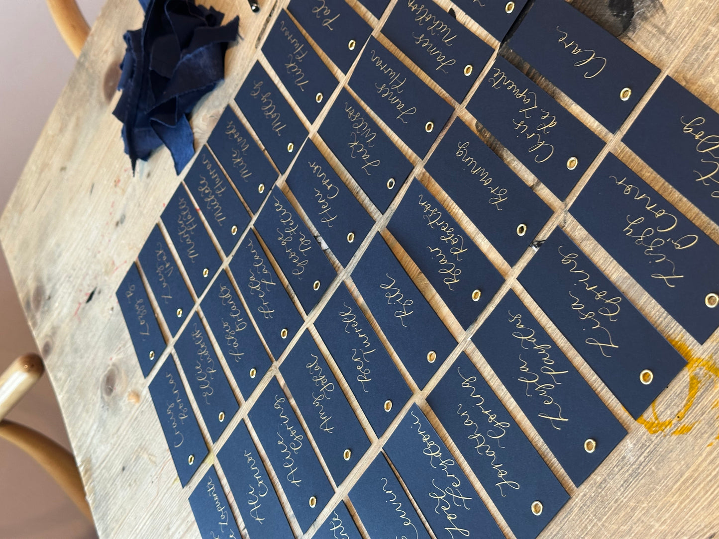 Navy Calligraphy Place Cards with Eyelet | DIY Add Your Own Ribbon Place Card