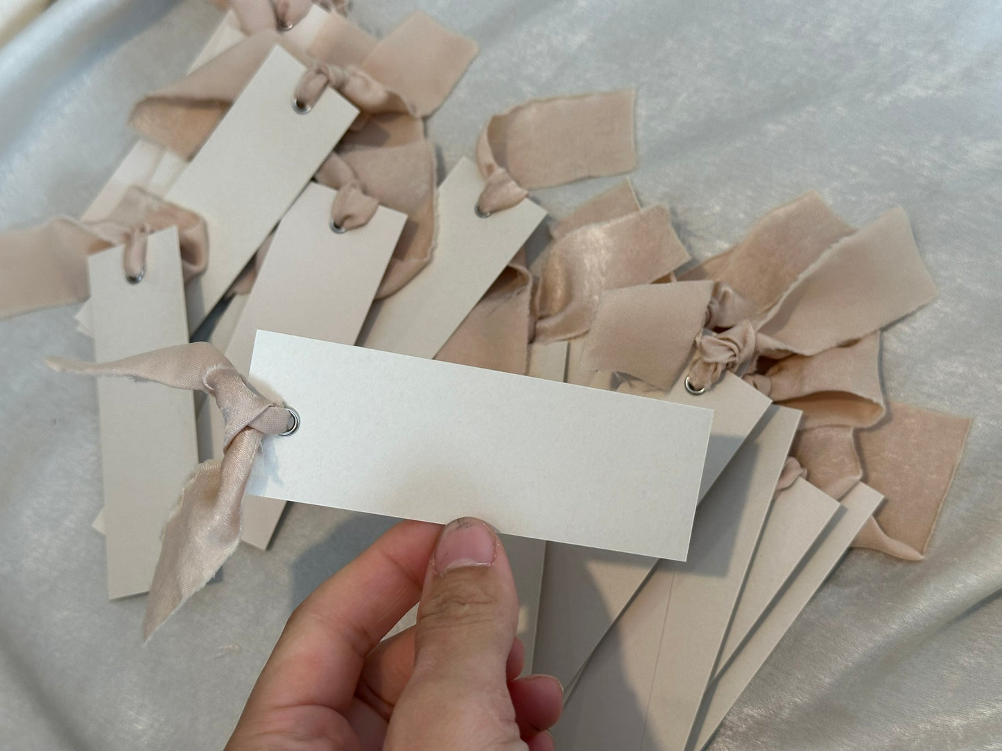 25 BLANK NUDE Chiffon Ribbon Place Card with Eyelet | DIY Wedding Dinner Party Place Card, Write Your Own Place Setting | Green Wedding Baby Shower (Copy)