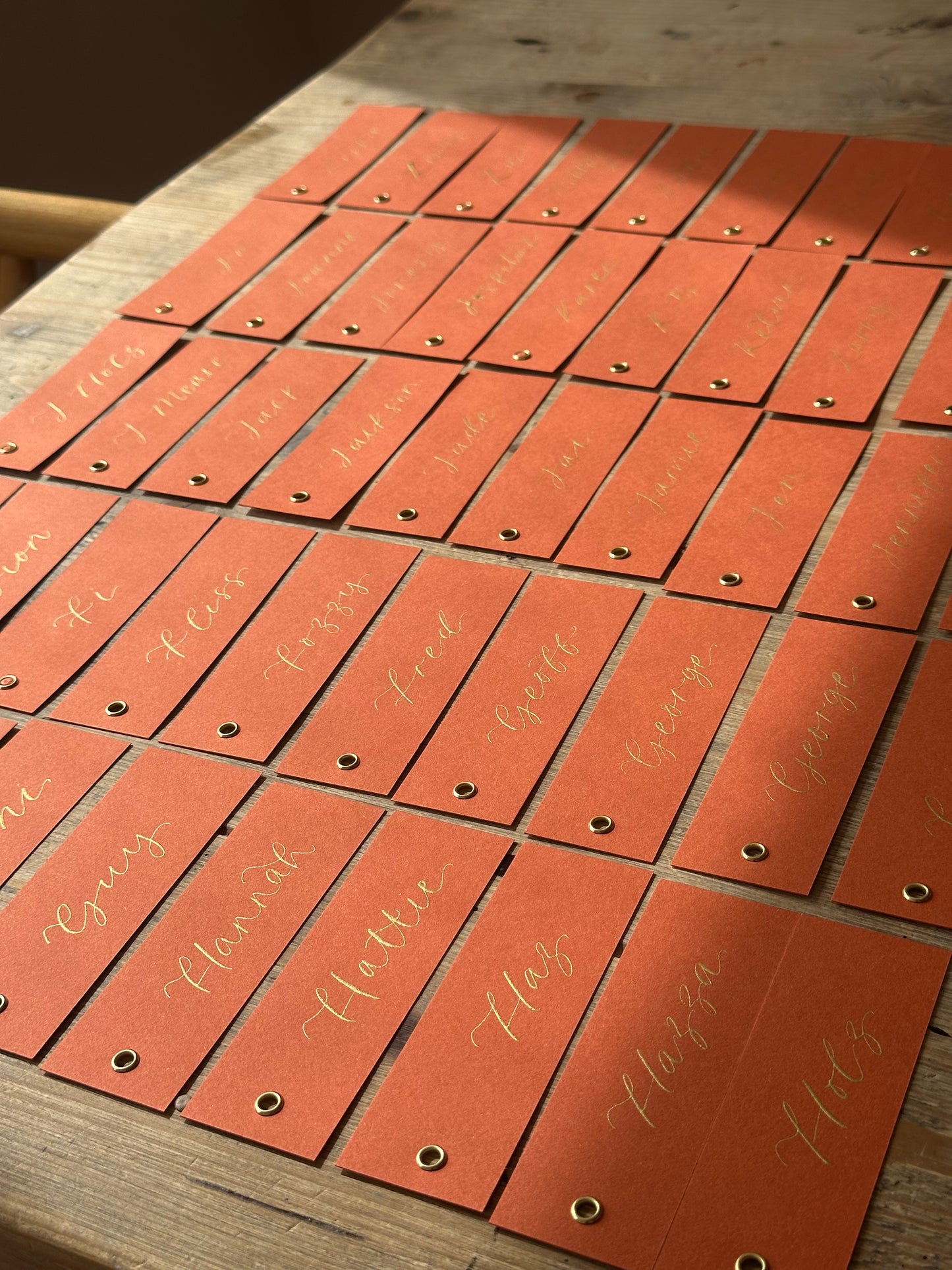 Ochre Calligraphy Place Cards with Eyelet | DIY Add Your Own Ribbon Place Card