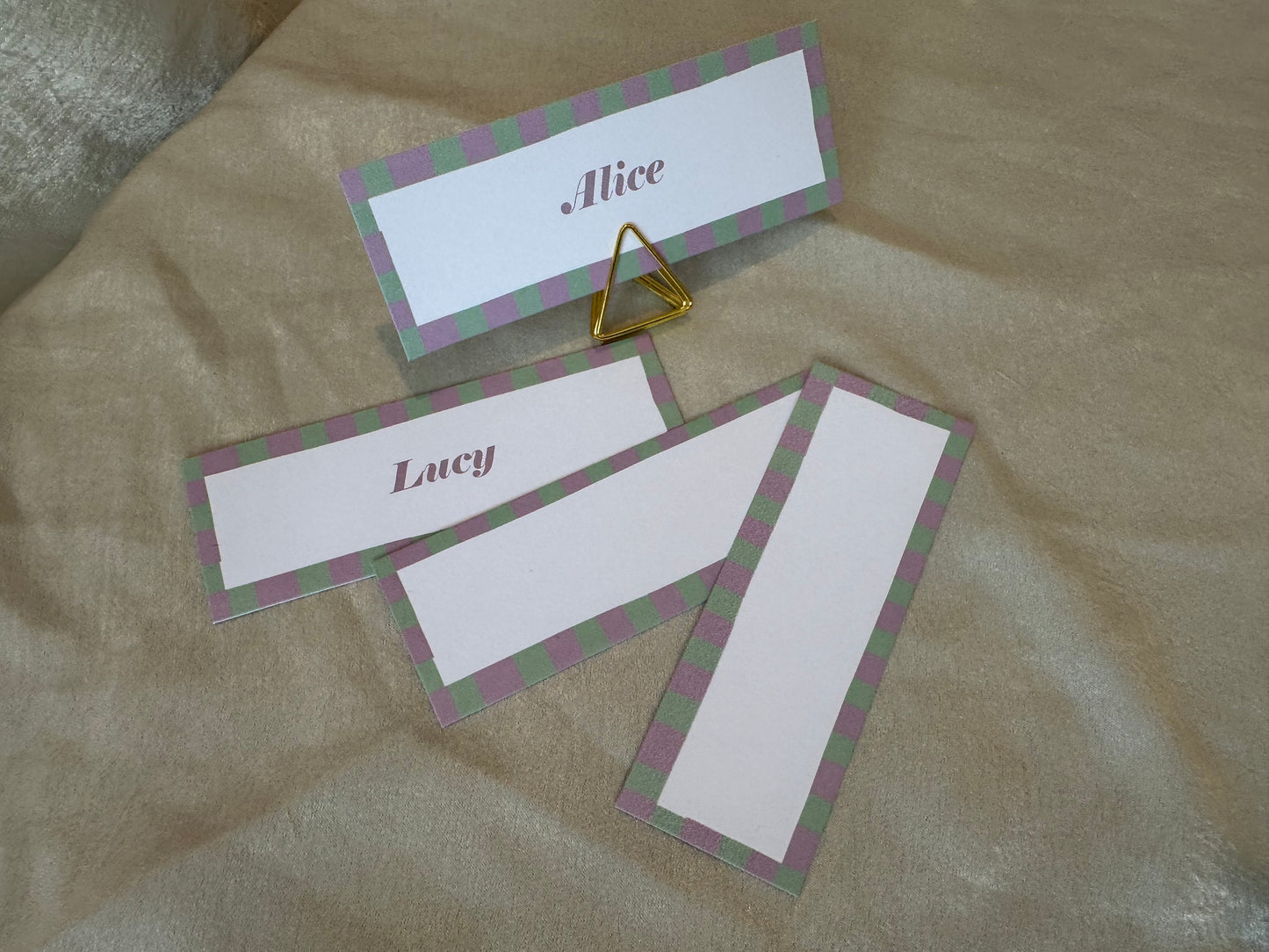 Colourful Contrast Stripe Place Cards  | Fun Striped Rainbow Maximalist Wedding Printed Guest Names Place Name Card | Flat Place Card