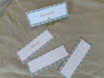 Colourful Contrast Stripe Place Cards  | Fun Striped Rainbow Maximalist Wedding Printed Guest Names Place Name Card | Flat Place Card