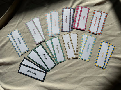 Colourful Contrast Stripe Place Cards  | Fun Striped Rainbow Maximalist Wedding Printed Guest Names Place Name Card | Flat Place Card