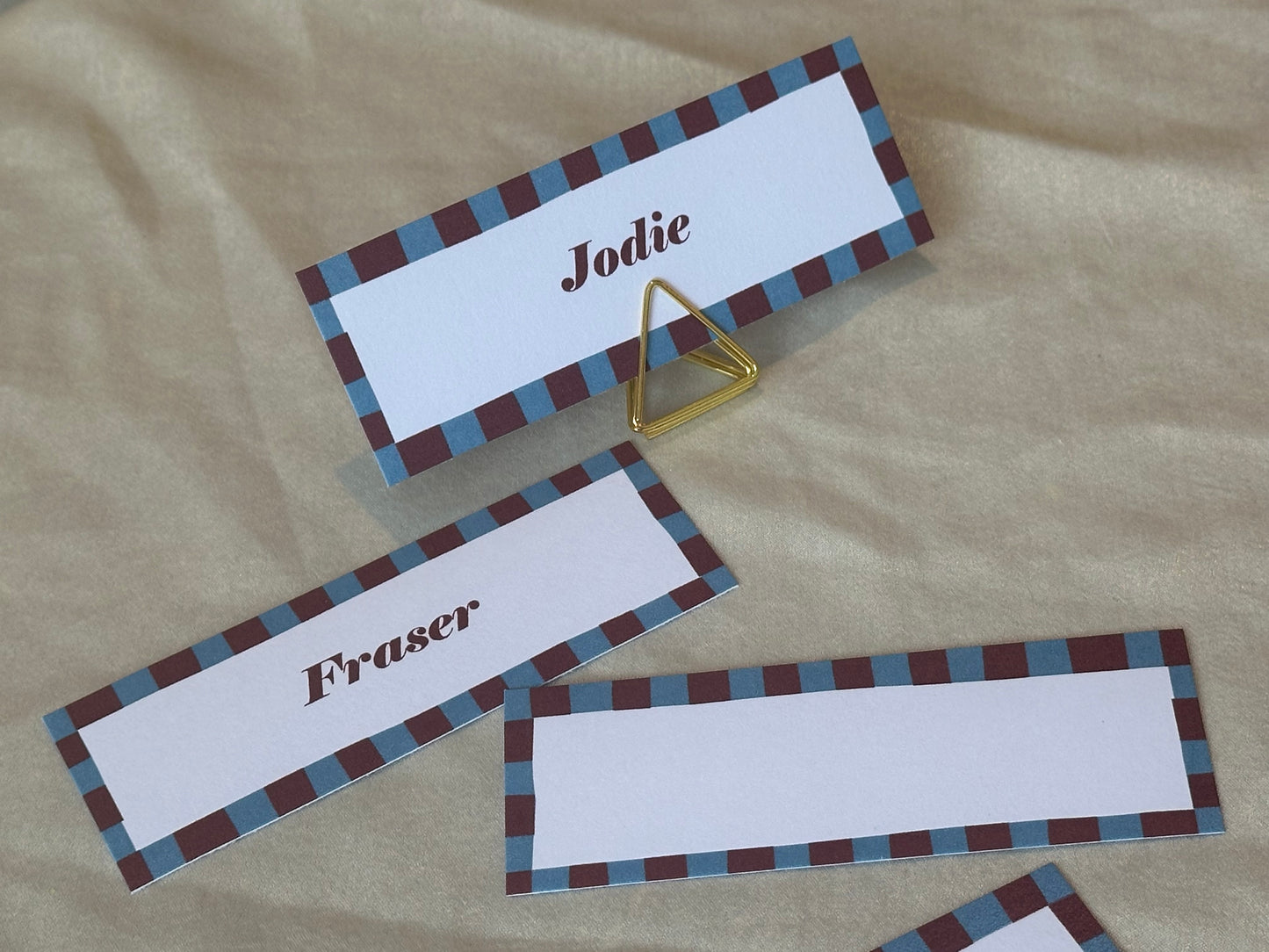 Colourful Contrast Stripe Place Cards  | Fun Striped Rainbow Maximalist Wedding Printed Guest Names Place Name Card | Flat Place Card