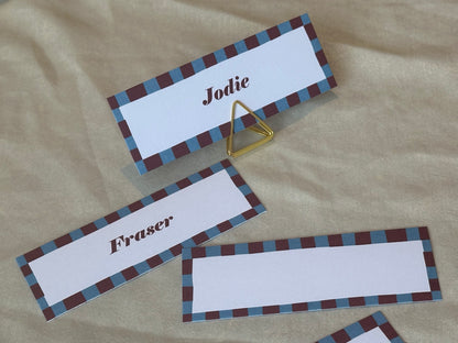 Colourful Contrast Stripe Place Cards  | Fun Striped Rainbow Maximalist Wedding Printed Guest Names Place Name Card | Flat Place Card