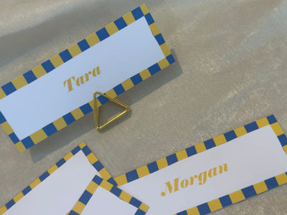 Colourful Contrast Stripe Place Cards  | Fun Striped Rainbow Maximalist Wedding Printed Guest Names Place Name Card | Flat Place Card