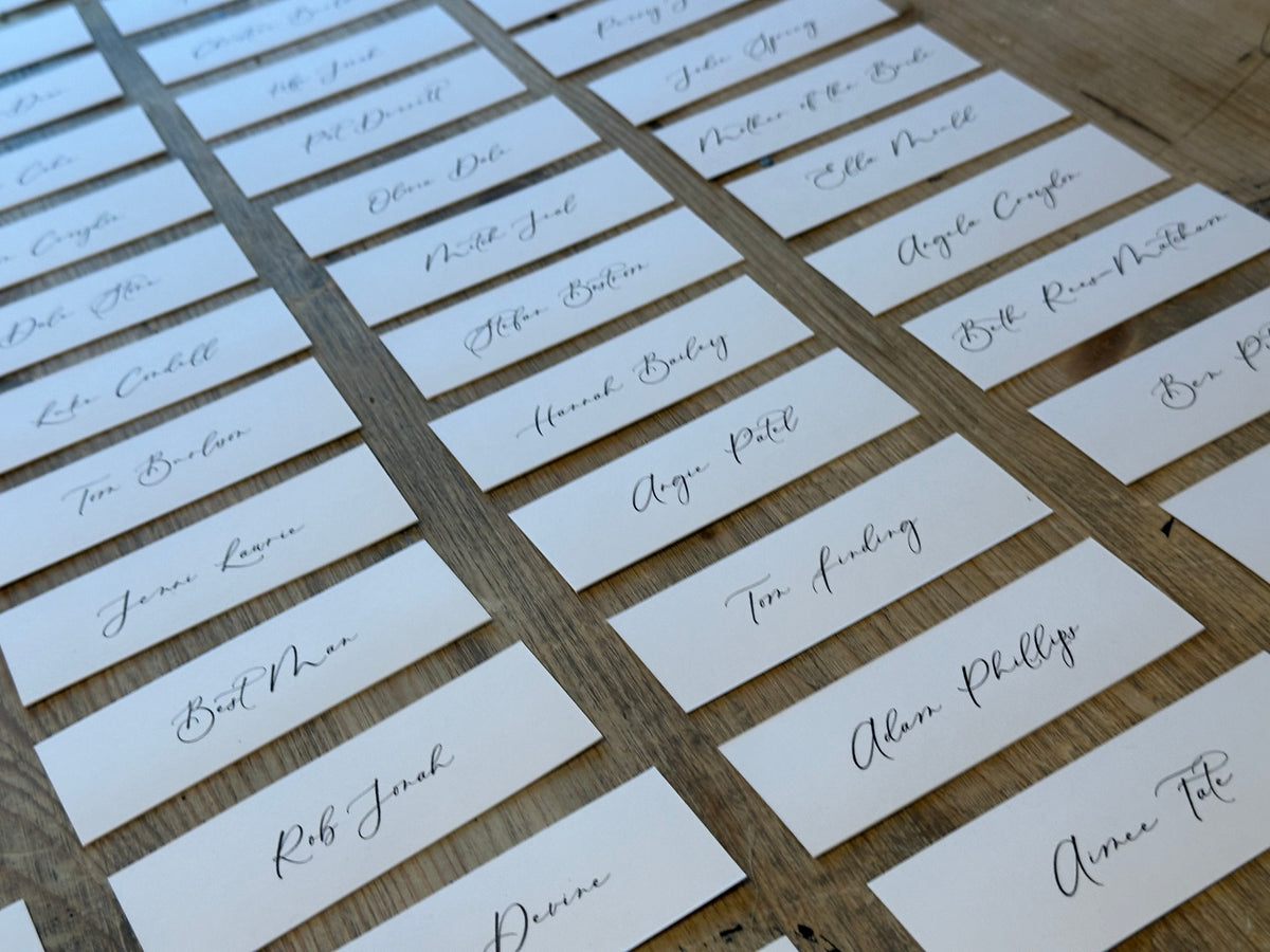 Printed Flat Wedding Place Cards | White Personalised Table Name Cards