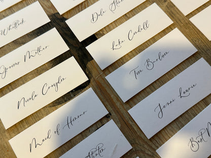 Printed Flat Wedding Place Cards | White Personalised Table Name Cards