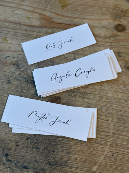 Printed Flat Wedding Place Cards | White Personalised Table Name Cards