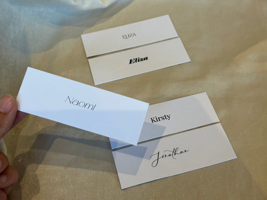 WHITE Minimal Printed Place Name Card | Sophisticated Wedding Printed Guest Names Place Name Card | Flat Place Card
