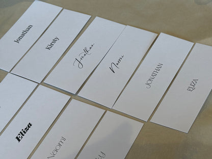 WHITE Minimal Printed Place Name Card | Sophisticated Wedding Printed Guest Names Place Name Card | Flat Place Card