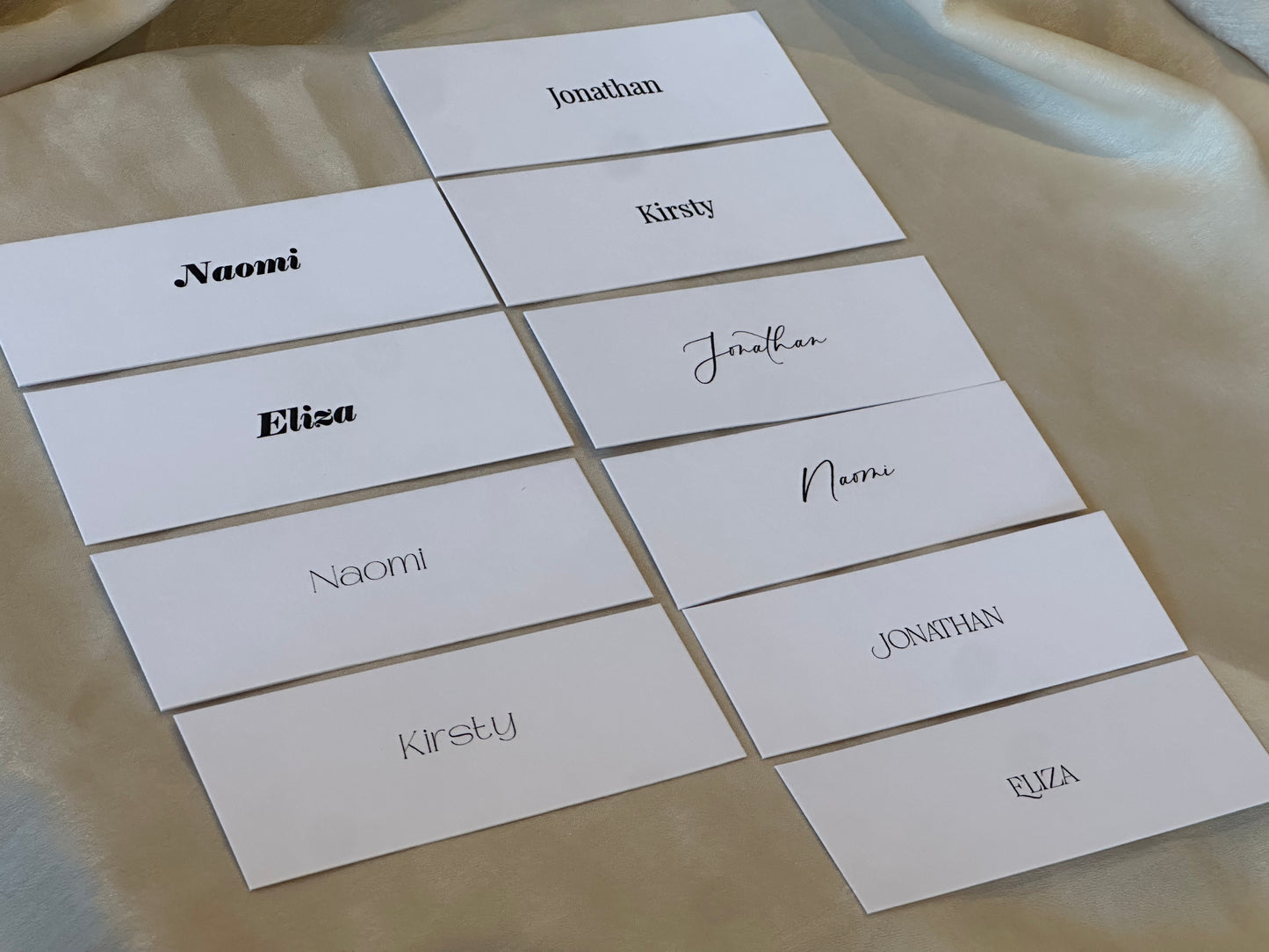 WHITE Minimal Printed Place Name Card | Sophisticated Wedding Printed Guest Names Place Name Card | Flat Place Card