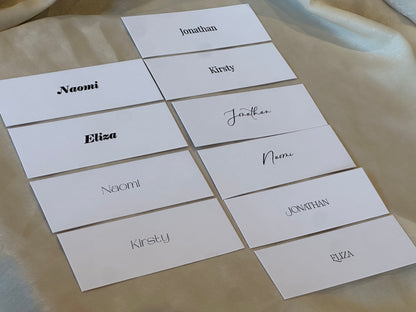 WHITE Minimal Printed Place Name Card | Sophisticated Wedding Printed Guest Names Place Name Card | Flat Place Card