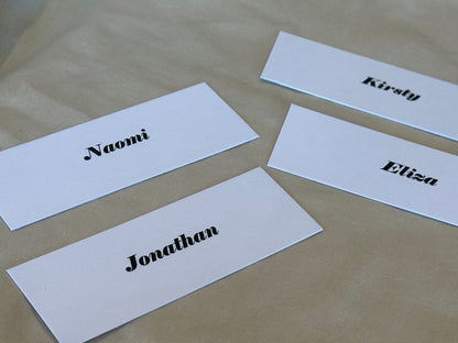 WHITE Minimal Printed Place Name Card | Sophisticated Wedding Printed Guest Names Place Name Card | Flat Place Card