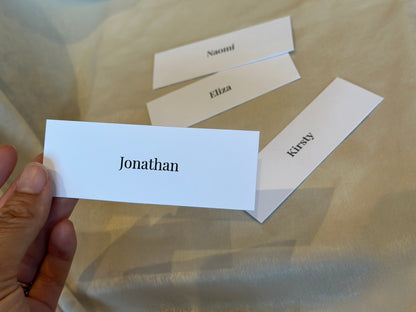 WHITE Minimal Printed Place Name Card | Sophisticated Wedding Printed Guest Names Place Name Card | Flat Place Card