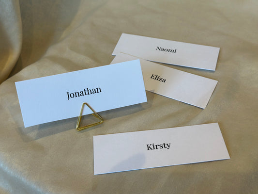 Printed Flat Wedding Place Cards | White Personalised Table Name Cards