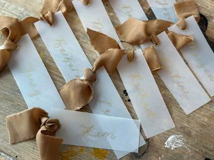 Custom Ribbon Wedding Place Cards | Vellum Translucent Card with Your Choice of Ribbon