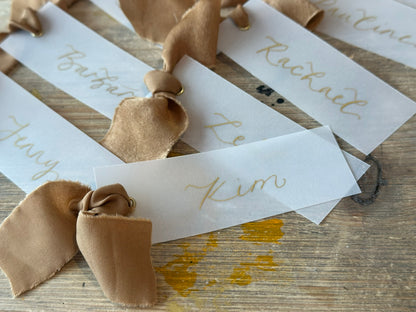 Custom Ribbon Wedding Place Cards | Vellum Translucent Card with Your Choice of Ribbon