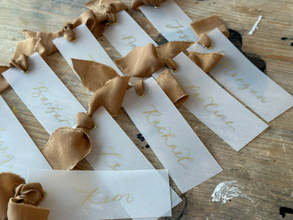 Custom Ribbon Wedding Place Cards | Vellum Translucent Card with Your Choice of Ribbon