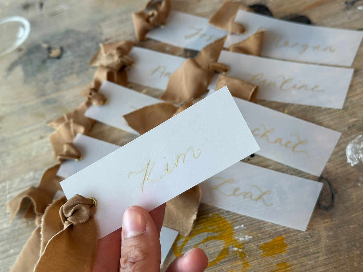 Custom Ribbon Wedding Place Cards | Vellum Translucent Card with Your Choice of Ribbon