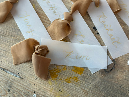 Custom Ribbon Wedding Place Cards | Vellum Translucent Card with Your Choice of Ribbon