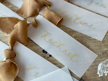 Custom Ribbon Wedding Place Cards | Vellum Translucent Card with Your Choice of Ribbon