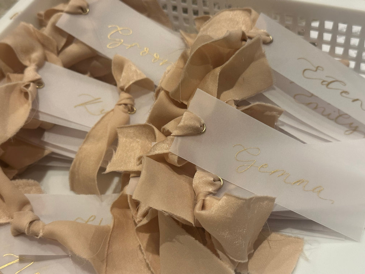 Custom Ribbon Wedding Place Cards | Vellum Translucent Card with Your Choice of Ribbon
