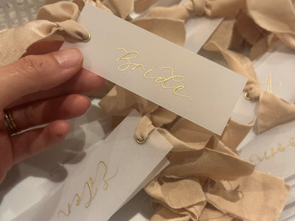 Custom Ribbon Wedding Place Cards | Vellum Translucent Card with Your Choice of Ribbon