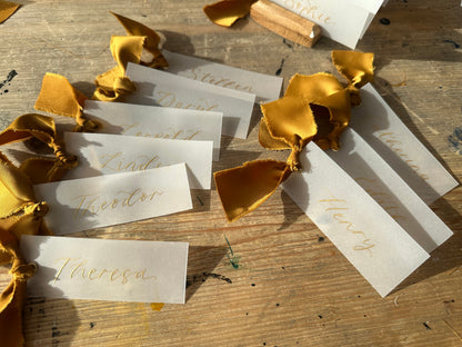 Custom Ribbon Wedding Place Cards | Vellum Translucent Card with Your Choice of Ribbon