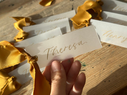 Custom Ribbon Wedding Place Cards | Vellum Translucent Card with Your Choice of Ribbon