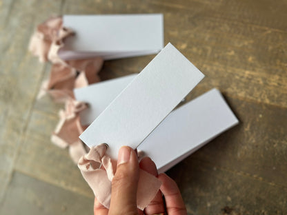 25 BLANK Blush Pink Ribbon Place Card with Eyelet | DIY Wedding Dinner Party Place Card, Write Your Own Place Setting | Pink, Baby Girl, Baby Shower