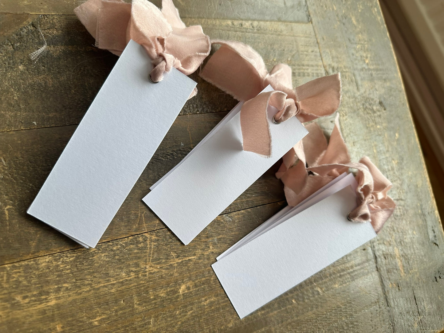 25 BLANK Blush Pink Ribbon Place Card with Eyelet | DIY Wedding Dinner Party Place Card, Write Your Own Place Setting | Pink, Baby Girl, Baby Shower