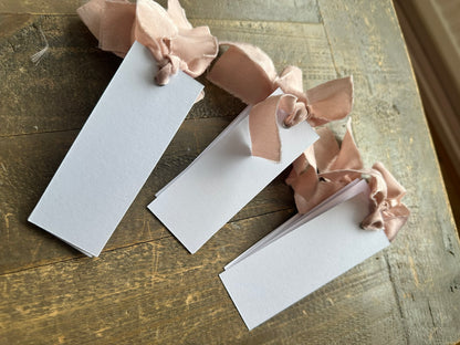 25 BLANK Blush Pink Ribbon Place Card with Eyelet | DIY Wedding Dinner Party Place Card, Write Your Own Place Setting | Pink, Baby Girl, Baby Shower